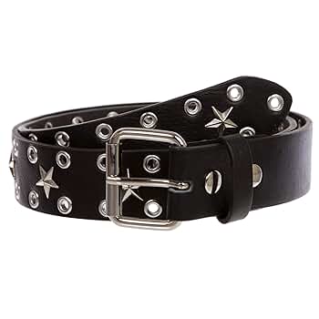 Silver Star Grommets Studded Leather Jean Belt, Black | S/M